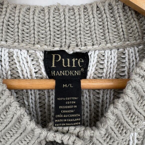 Pure Handknit Artsy Button Front Cardigan, Sz Med, Gray White Stripe, Granny - Picture 8 of 9